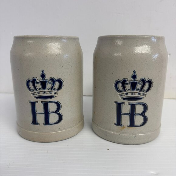 Vintage HB Hofbrauhaus Beer Stein Mug Blue Logo .5 L Stoneware W. Germany -R1201 - Picture 1 of 9